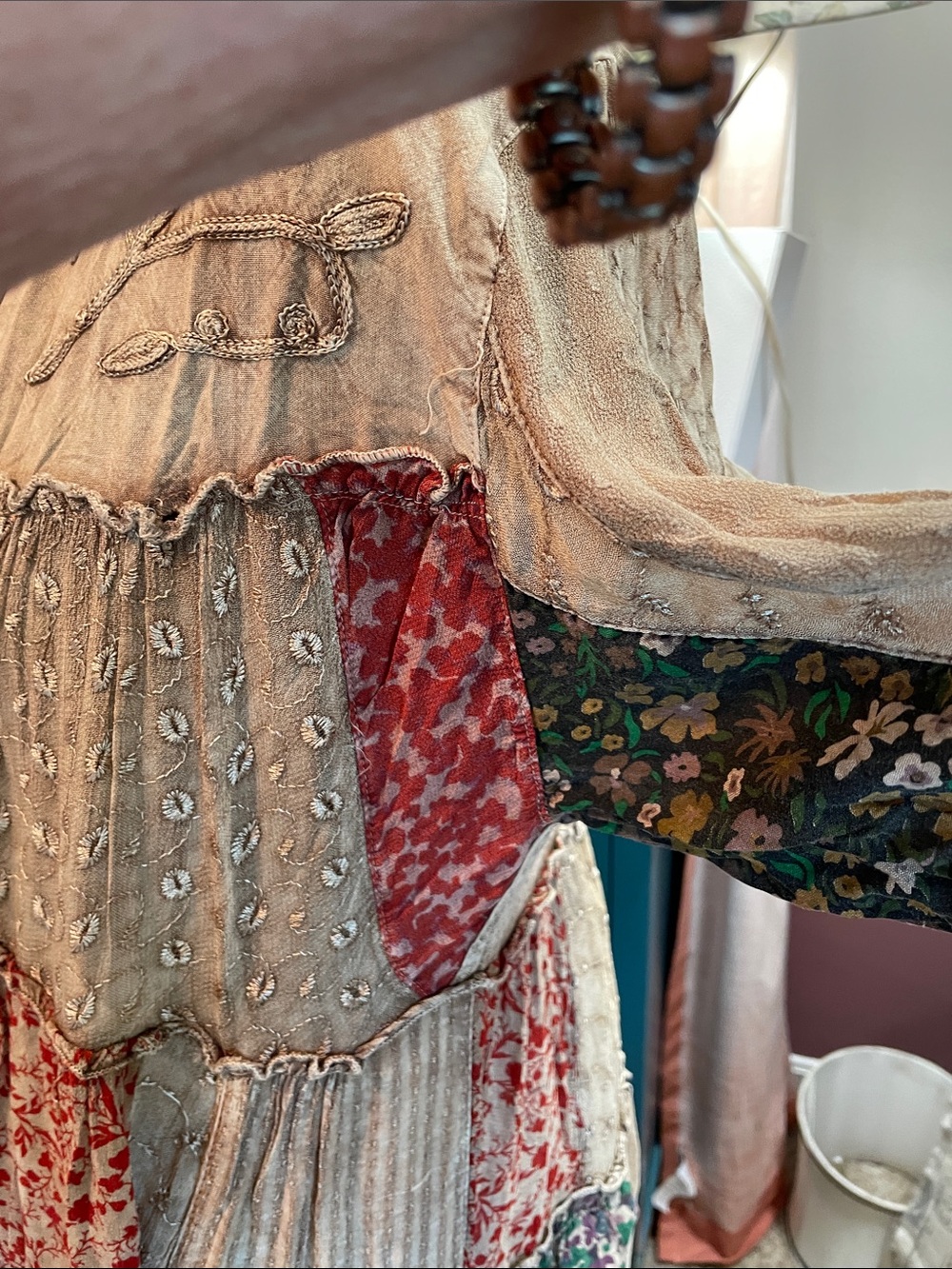 Boho Patchwork Duster Jacket in Beige and Floral Mix Young Threads - Picture 5 of 16